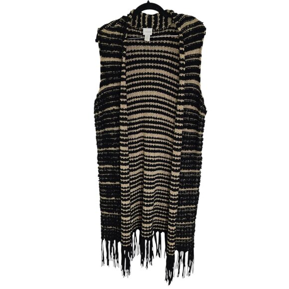 Chicos Womens Multicolor Striped‎ Duster Sweater Vest Farren Fringe Size 2 - Picture 1 of 13